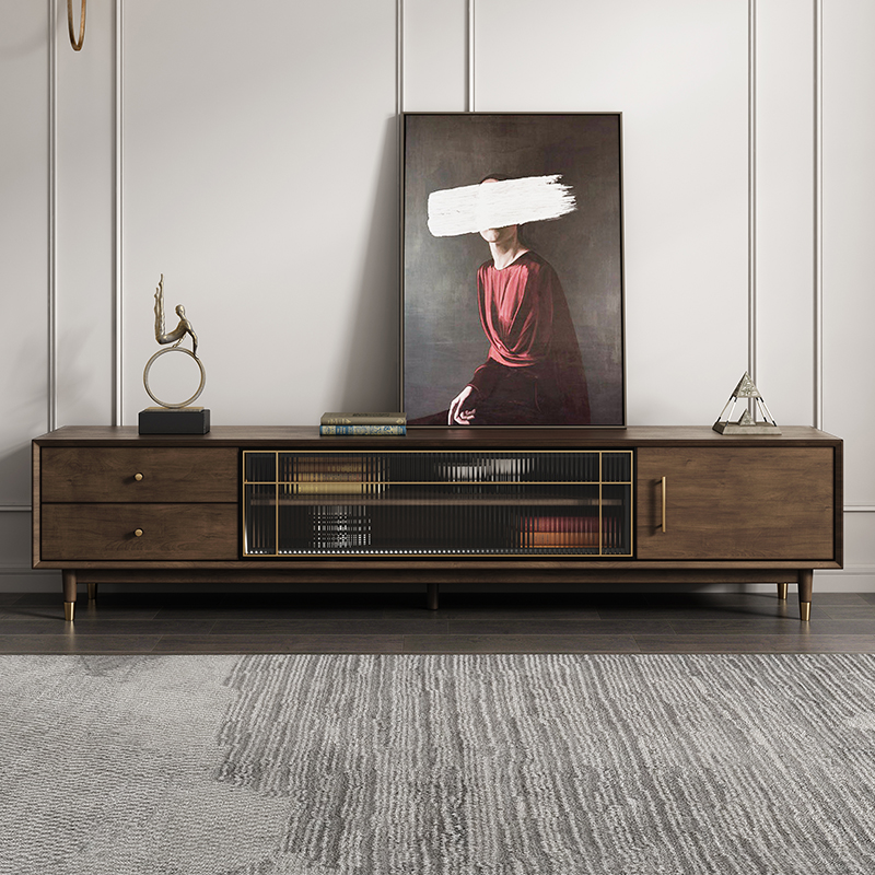 Retro solid wood TV cabinet modern simple Nordic light luxury small apartment living room medium ancient industrial wind TV cabinet