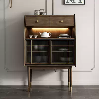 Nordic medieval industrial wind solid wood sideboard storage cabinet modern simple living room boxwood retro tea bowl cabinet