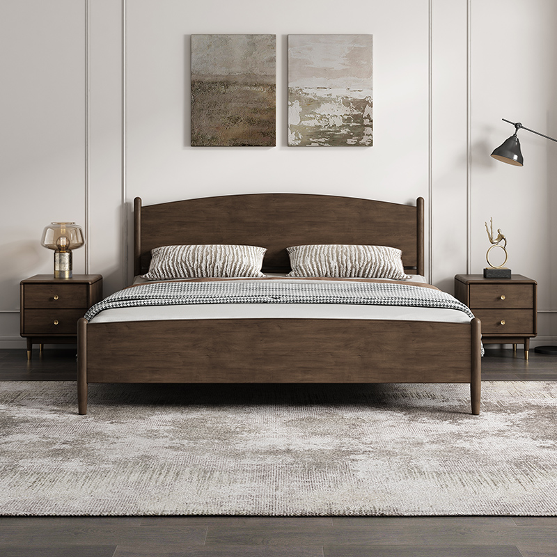 Retro solid wood bed modern minimalist Nordic master bedroom double bed frame medieval industrial wind boxwood 1 8 meters wedding bed