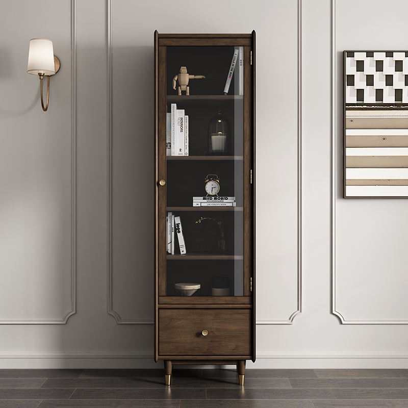 Retro Industrial Wind Full Wood Glass Door Bookcase Home Living Room Containing Narrow Cabinet Yellow Poplar Wood Light And Luxurious Landing Bookcase