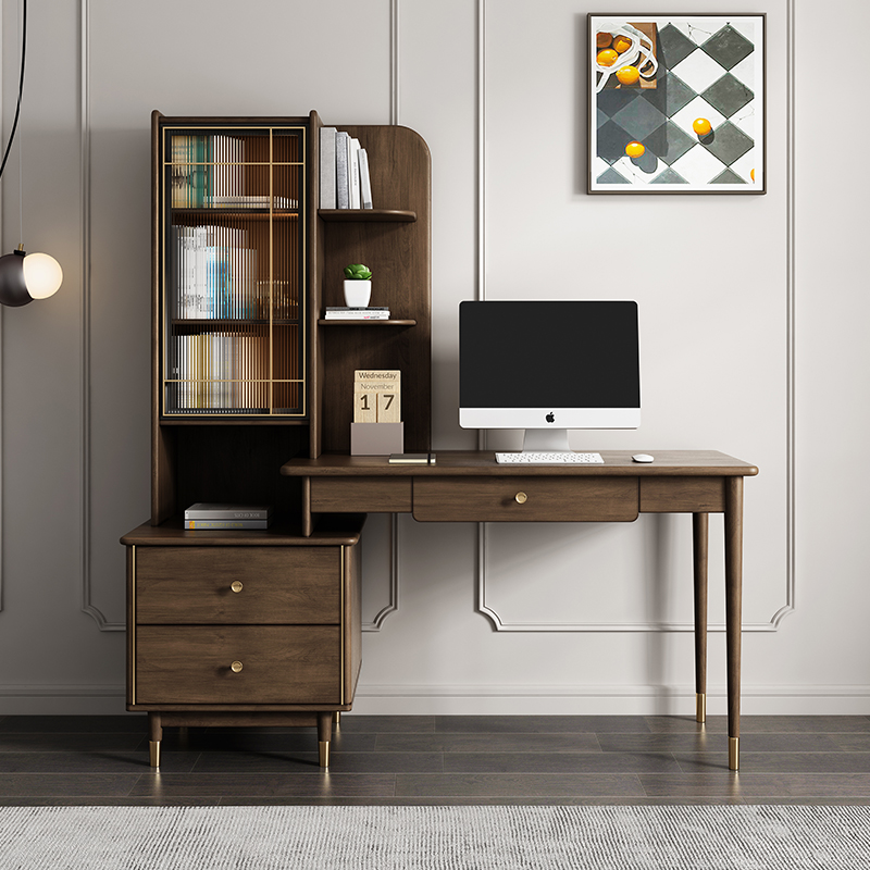 Nordic retro all solid wood desk bookcase one table boxwood light luxury writing desk medium ancient industrial wind computer desk