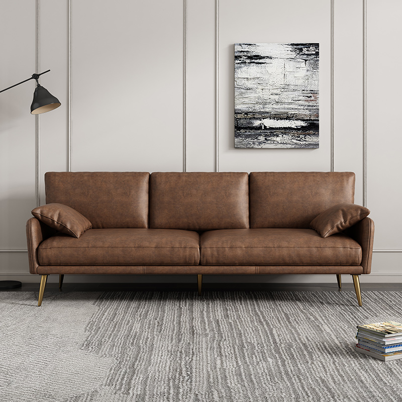 Medieval industrial wind real leather sofa head layer cow leather small family style living room Italian style extremely simple retro three-four sofa