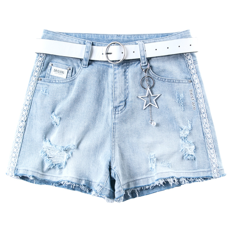 Breaking quần short denim phụ nữ eo cao mùa hè một lời thẳng 2020 phong cách mới lỏng hairside rộng chân quần nóng thủy triều