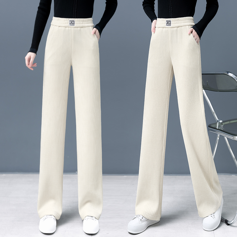 Chenille Broadlegged Pants Woman Autumn Winter 2021 New Loose Sense Straight Drum Trousers Thickened High Waist Light Core Suede Casual Pants