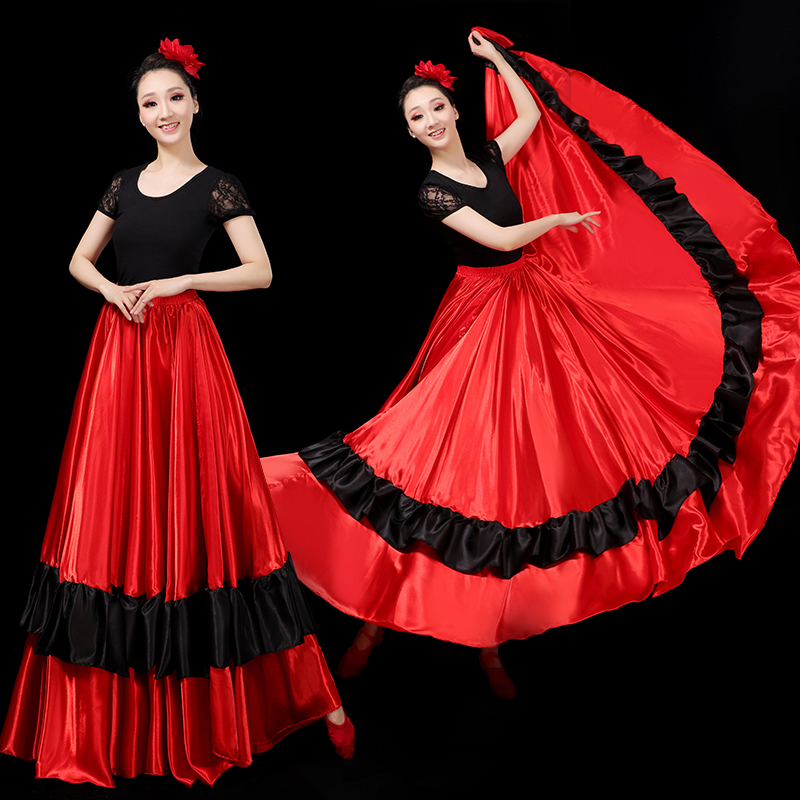 Adult Women's Opening Dance Spanish Flared Skirt Half-Length Skirt Practice Flamenco Style Bullfighting Stage Performance Costume