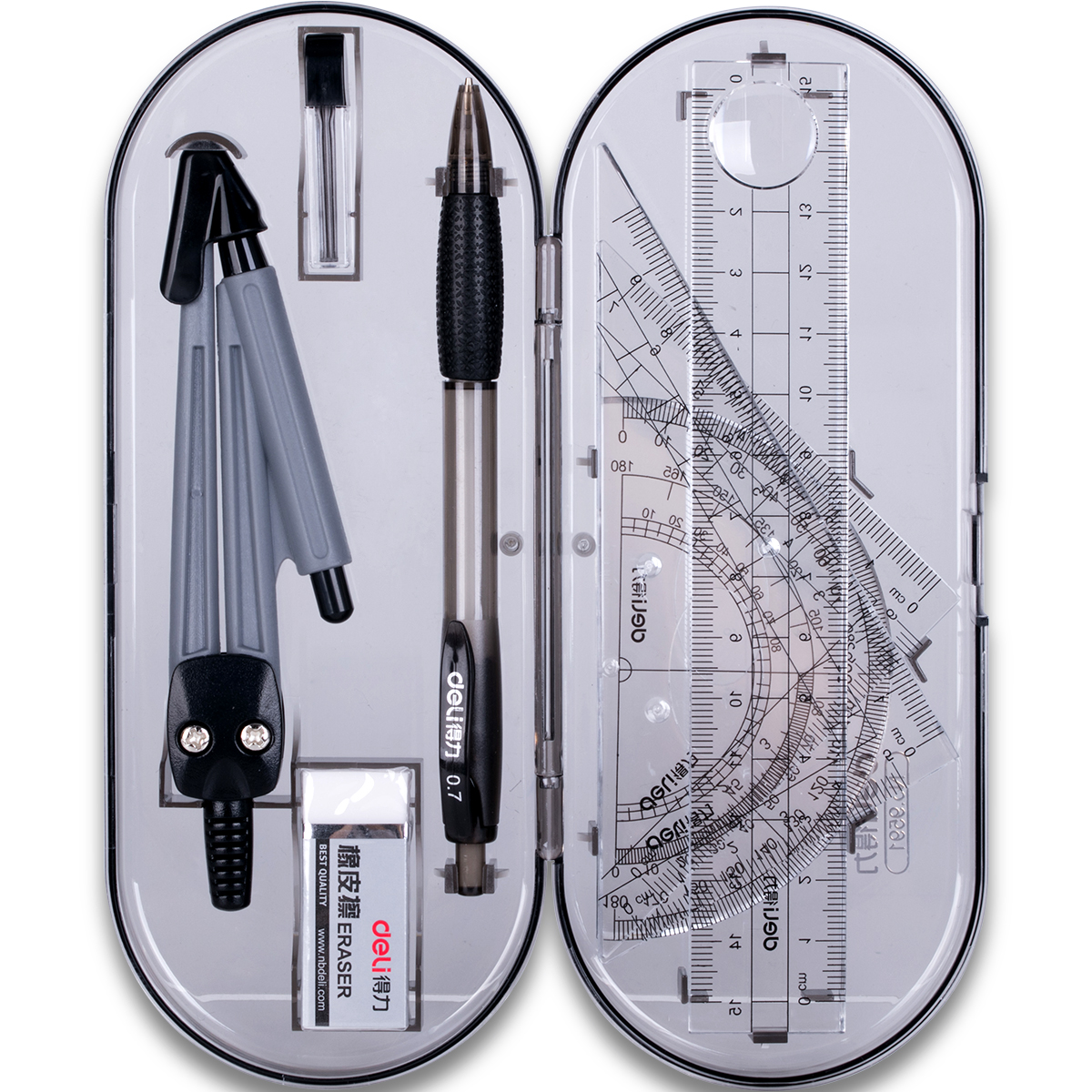 Able Ruler student stationery suit Triangle ruler Ruler Compasses compasses Compasses Cartoon Transparent Plaid with Wave Multi-functional design Measuring Drawing Building Scale