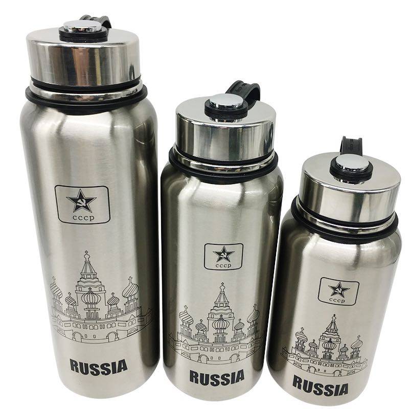 Russia's new 304 stainless steel vacuum insulated cup white steel coarse pot castle pattern insulated extra-long insulation cup