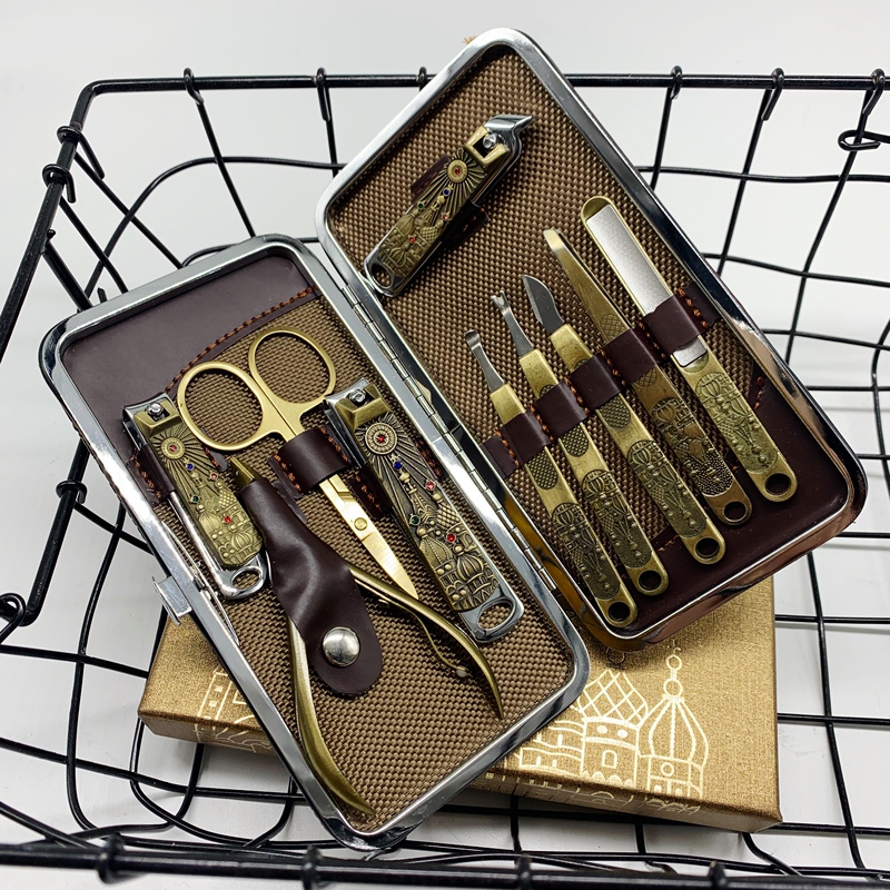 Russian Manicure and Pedicure Nail Clippers Small Bronze Seven-Piece Set Pliers Gift Popular Hot Stainless Steel Castle Commemorative