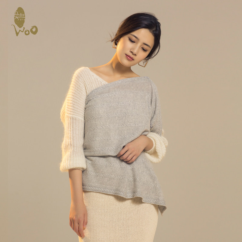 WOO WOO small cashmere strung shawl solid color warm scarf hand-knitted Tide brand bib cashmere shawl