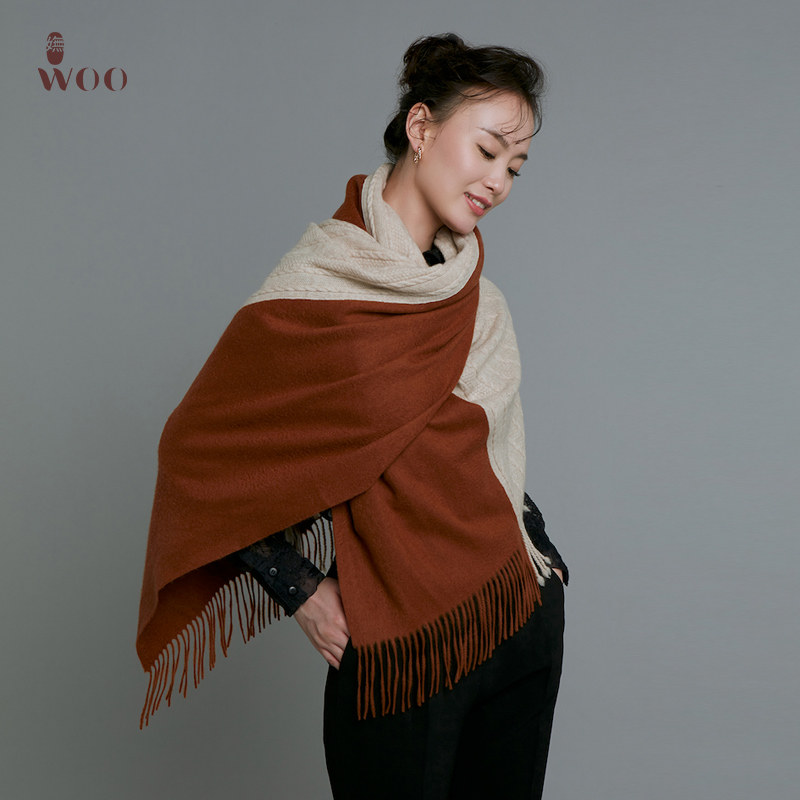 woo charming water pattern twisted flower shawl spring and autumn cashmere shawl two-color scarf women's long style plain all-match shawl gift box
