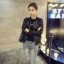 Mùa xuân 2018 mới của phụ nữ Hàn Quốc dây kéo cổ tròn sinh viên áo khoác ngắn tay áo khoác da hoang dã áo khoác da