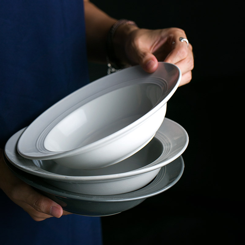 Micro-defective ceramic straw hat bowl Western food European Dialog Fruit Salad Disk threaded soup dish household tableware