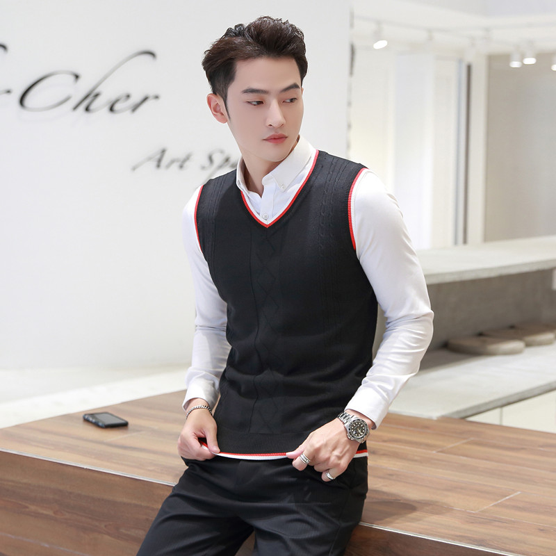 Bin Musen mùa thu và mùa đông vest nam không tay áo len thanh niên áo len nam vest Anh phiên bản Hàn Quốc của áo len xu hướng đồ vest nam
