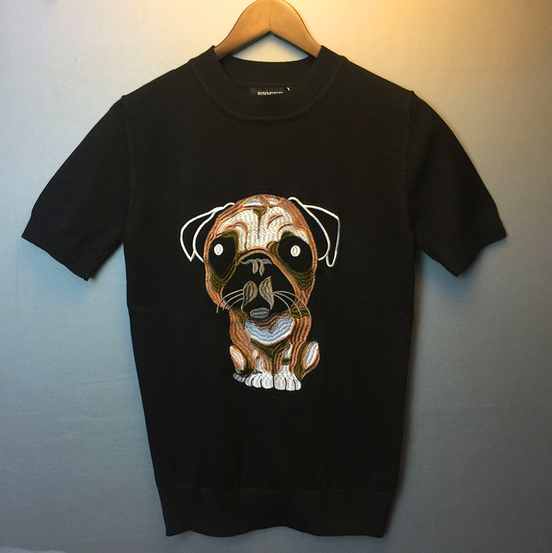 Nam ngắn tay t-shirt những người yêu thích mùa hè mỏng áo len nam vòng cổ puppy thêu sinh viên Hàn Quốc phiên bản của áo len thoáng khí