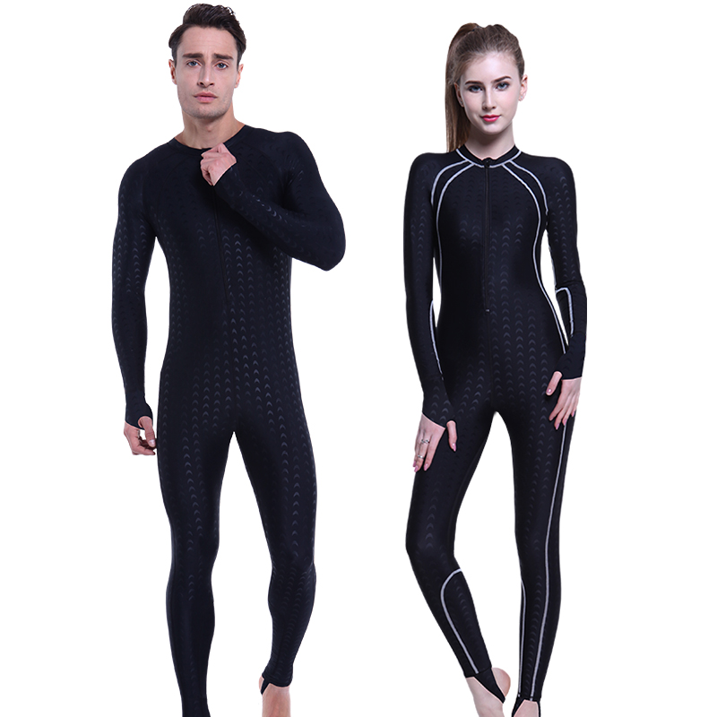 Professional imitation shark skin long sleeve swimsuit women's one-piece sunscreen jacket quick drying surf suit waterproof mother clothes men's snorkeling suit