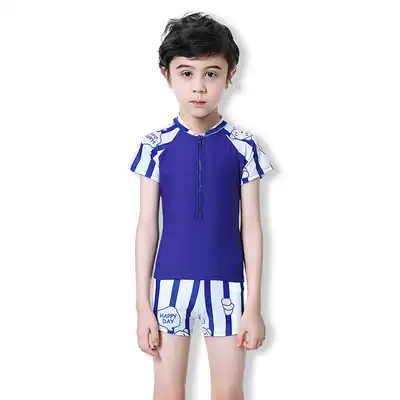 New Boys and Children's Two-Piece Swimsuit Small Boy Swimming Swimsuit Quick Dry High Elastic Hot Spring Short Sleeve Swimsuit
