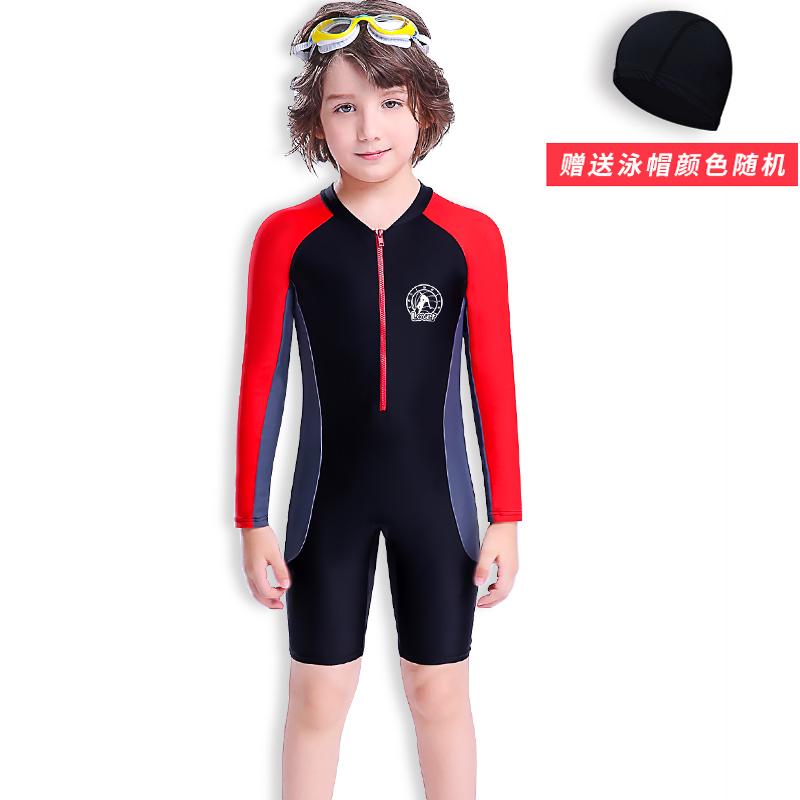 Children's swimsuit Boys ' long sleeve swimsuit Medium and large children's sunscreen one-piece full body swimsuit Baby quick-drying swimsuit