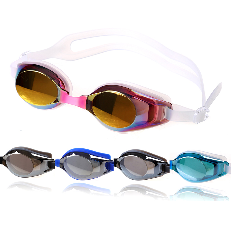 Male and female high-definition waterproof anti-fog flat light adult children swimming glasses professional training Fashion electroplating swimming goggles