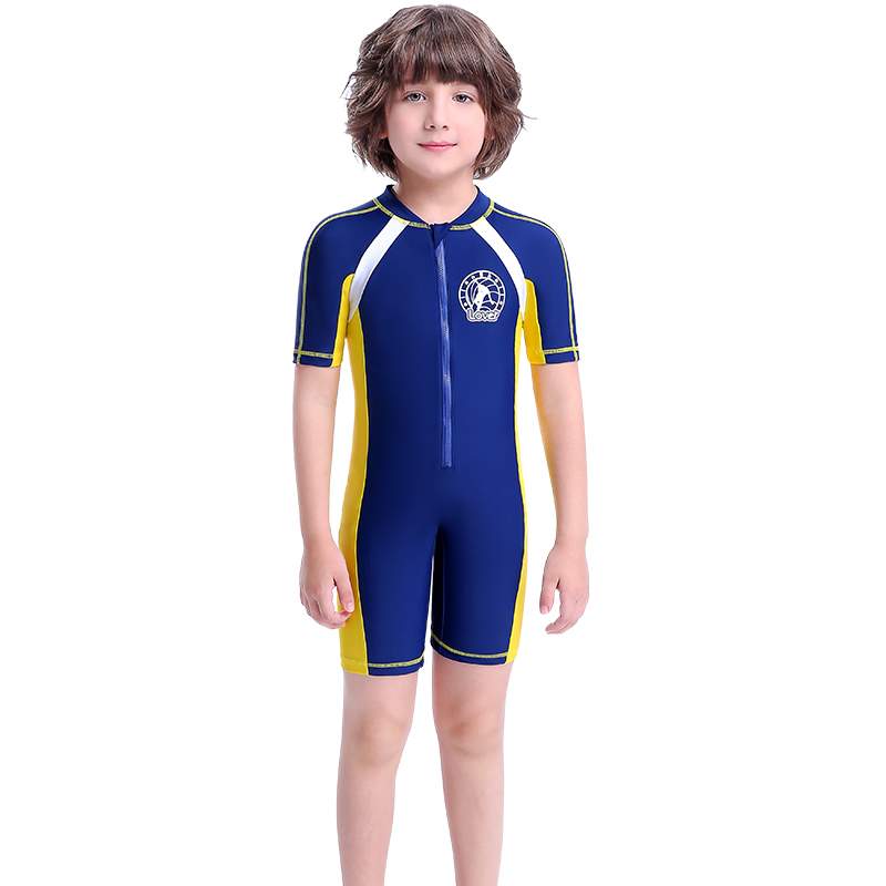Children's swimwear short-sleeved jumpsuit four-pointed shorts men's and women's middle school girls sunscreen fast dry hot spring swimwear