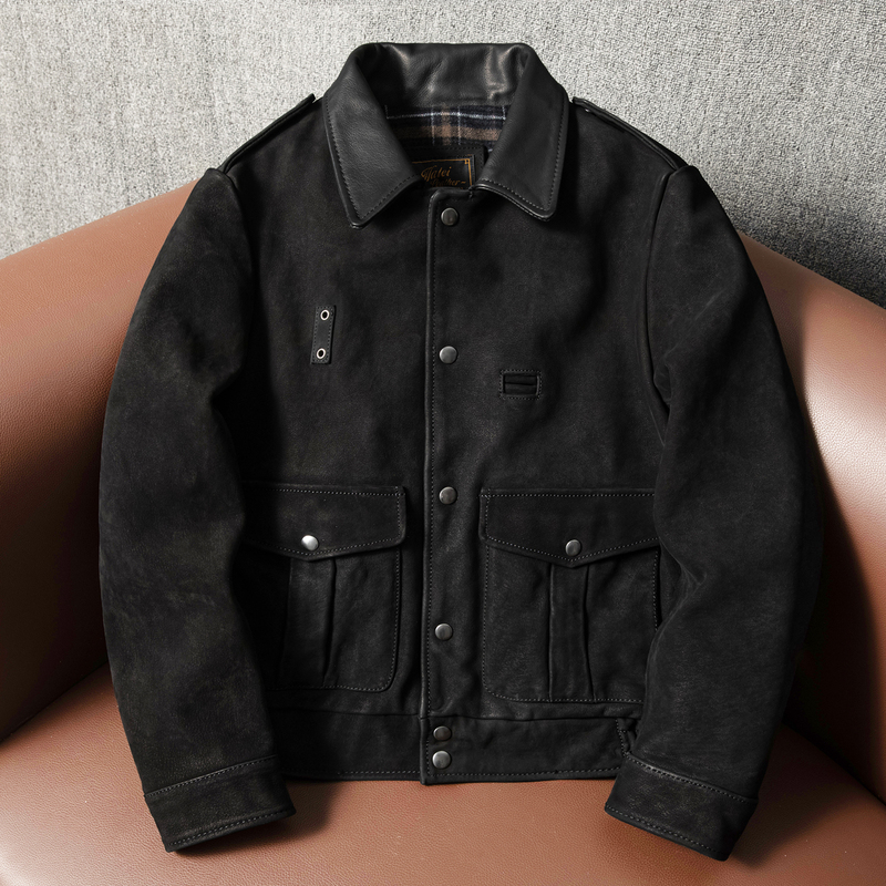 Riding Police Uncoated First-Layer Cowhide Suede Vintage Leather Jacket Flight Suit Genuine Leather Men's Large Size Coat Riding Police Uncoated First-Layer Cowhide Suede Vintage Leather Jacket Flight Suit Genuine Leather Men's Large Size Coat