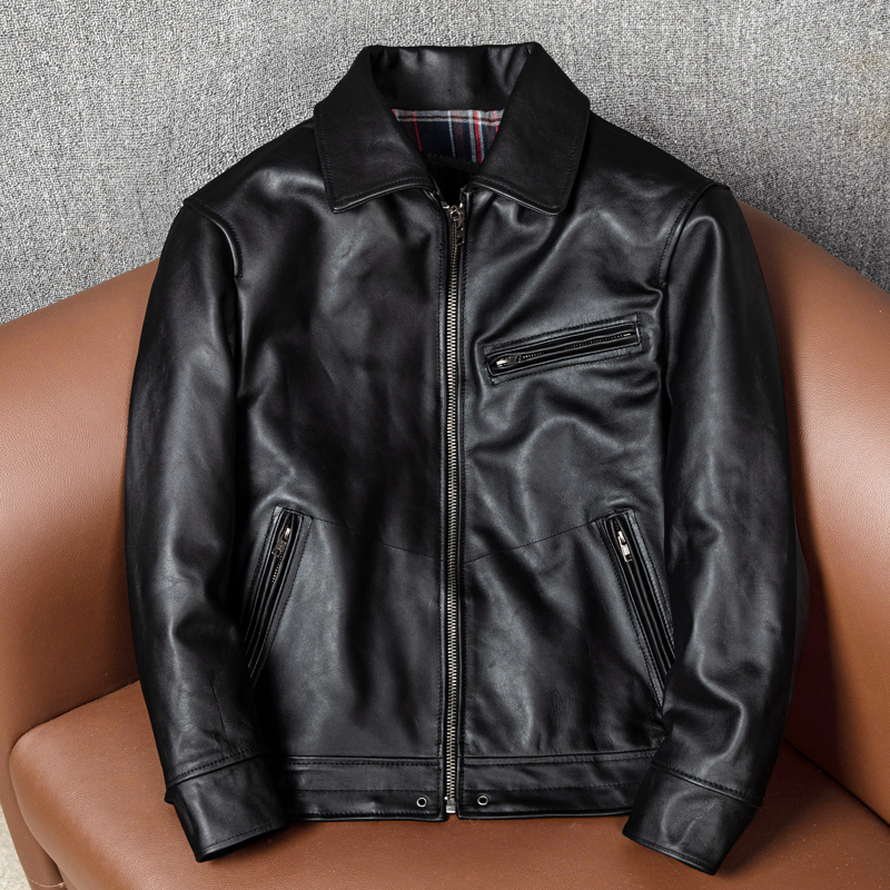 Mulholland Drive Classic First-Layer Tea Core Horsehide Leather Jacket Men's Slim-Fit Leather Jacket Casual Autumn and Winter Coat