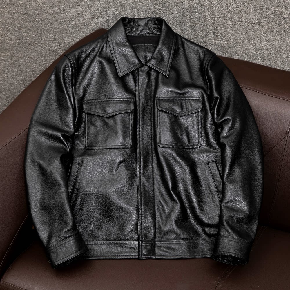 Clear Cabin Genuine Leather Leather Clothing Men's Special Price Turnover short Head layer Bull Leather Leather Jacket Plus Cotton Large Size Leather Jacket Autumn Winter Tide