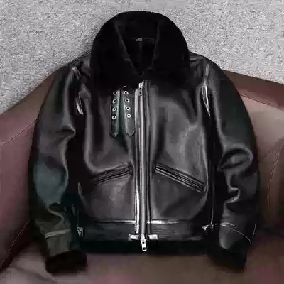 Original ecological lamb fur hair one-piece B2 sheep hair leather leather clothing men's European size plus leather jacket motorcycle jacket