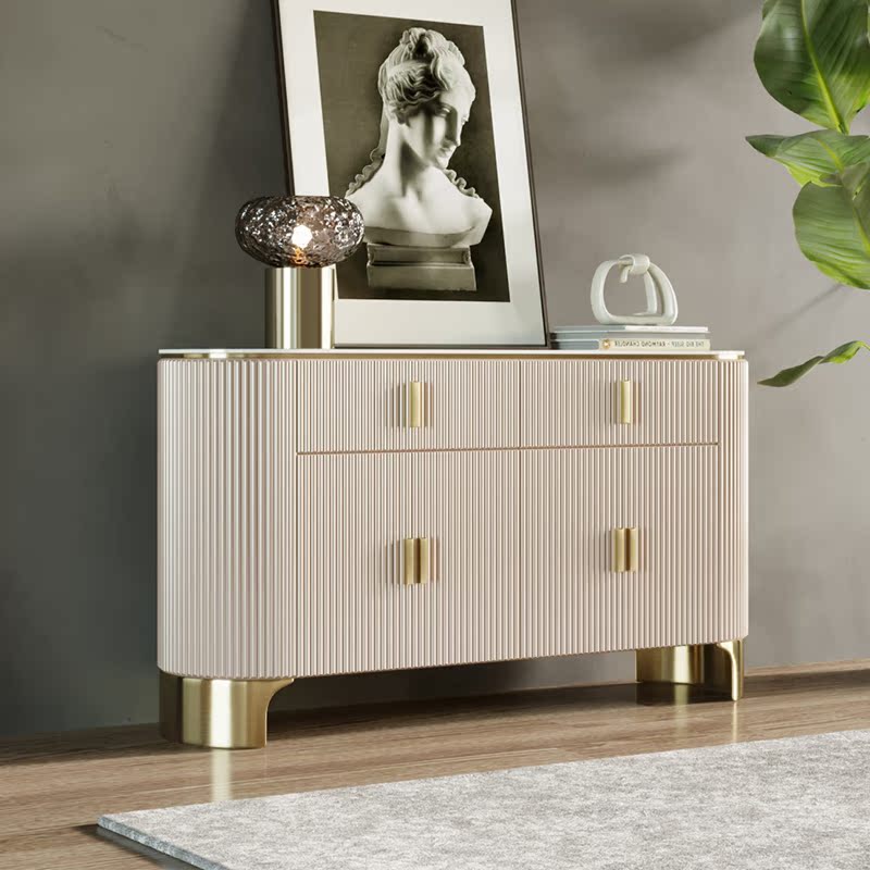 Light luxury style slate dining cabinet post-modern minimalist small apartment dining room high-end stainless steel storage oval porch cabinet