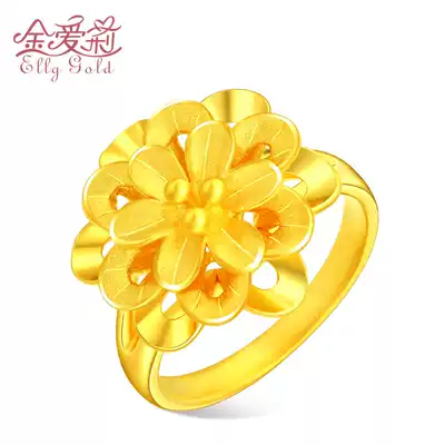 Gold ring Female 3D hard gold 999 pure gold ring Bead flower ring Pure gold ring Wedding gold ring Jewelry Jewelry