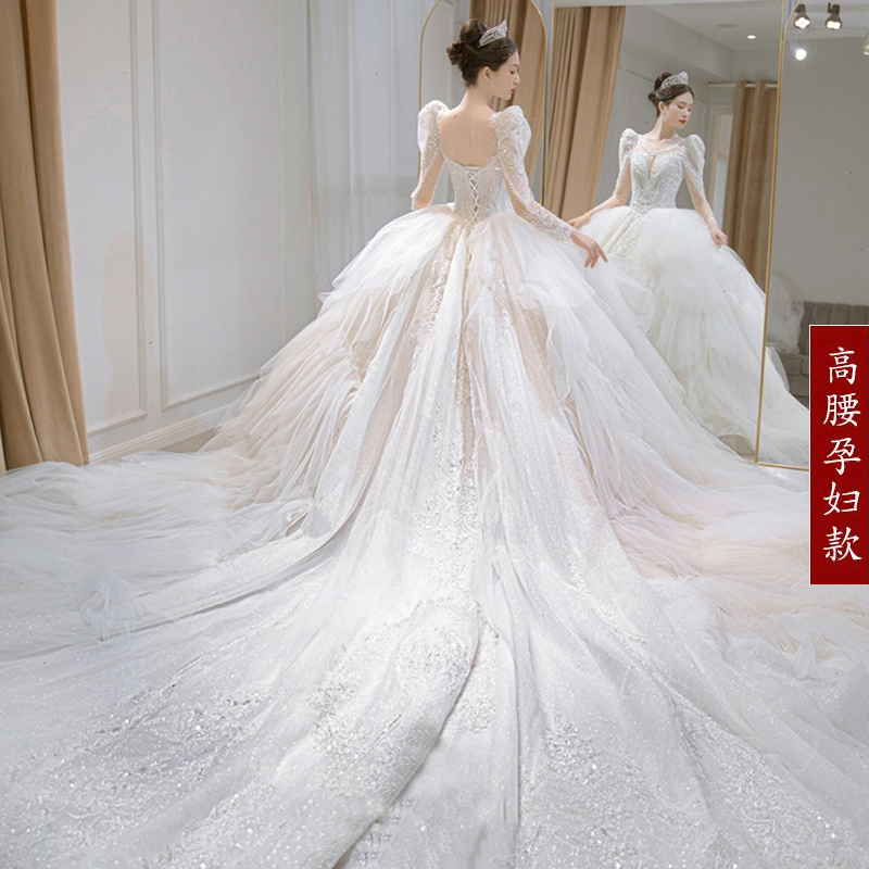  Tailor customized [No refund or change]+White pregnant woman's trailer (no accessories for single wedding dresses)   + $23.57 
