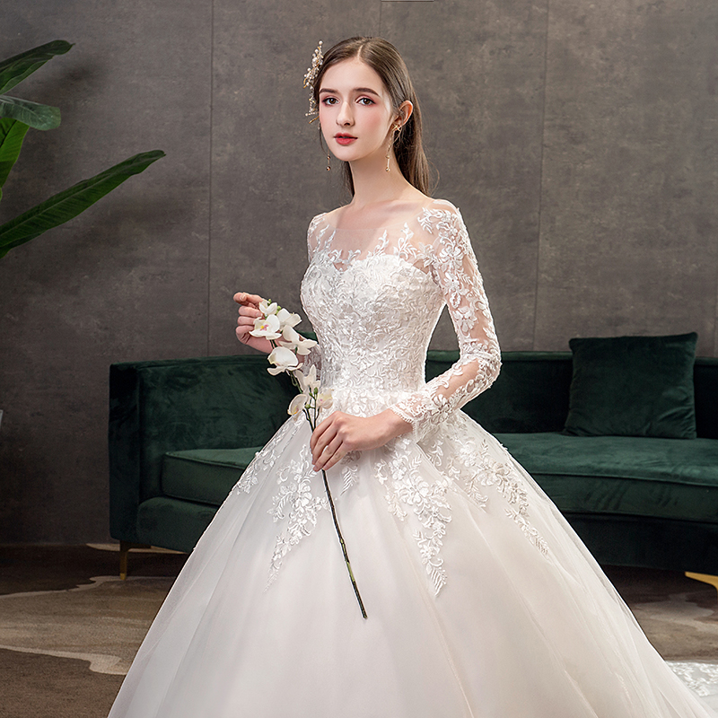 The main wedding dress 2024 new bride French dragging light yarn long sleeves simple small size small size thinning pregnant woman The main wedding dress 2024 new bride French dragging light yarn long sleeves simple small size small size thinning pregnant woman