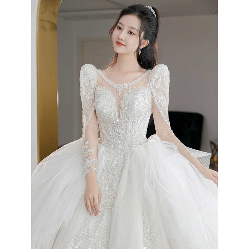 Wedding dress for pregnant, french style, long sleeve, suitable for teen, plus size, lace dress Wedding dress for pregnant, french style, long sleeve, suitable for teen, plus size, lace dress