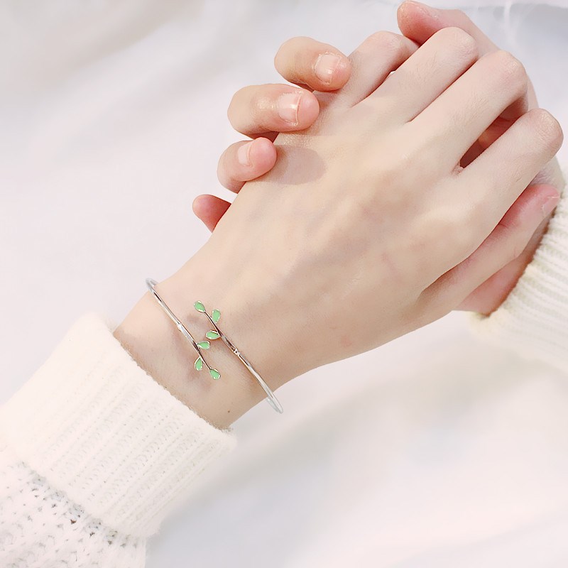 Vòng tay siêu tiên nữ sinh viên Hàn Quốc hoang dã mở lá cây trang sức nghệ thuật nhỏ tươi gửi cho bạn gái món quà bạn gái đá aquamarine