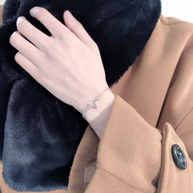 Xu hướng Hàn Quốc retro phong cách đường phố Harajuku vòng cổ ECG chàng trai và cô gái sáng tạo cặp đôi vòng tay - Vòng đeo tay Clasp vòng tay cặp