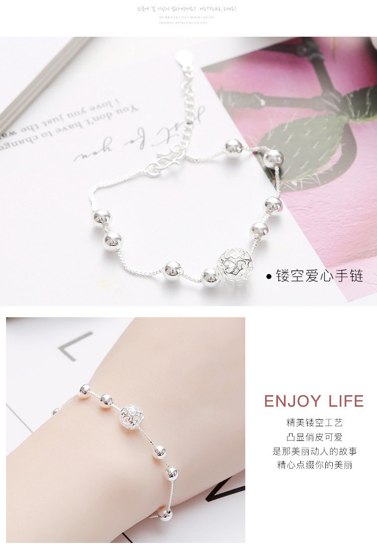 Vòng tay nữ phiên bản Hàn Quốc đơn giản cá tính tươi chuyển hạt bạc chuông Sen Bộ quà tặng sinh nhật cho bạn gái đá đào hoa