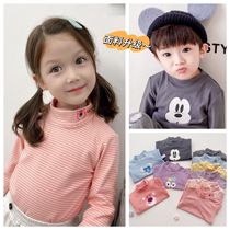2021 fall new childrens duvet semi-high collar bottom-shirt embroidered cartoon warm blouse for outgoing streaks t-shirt