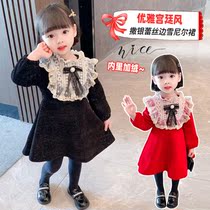 Girls autumn and winter chenille dress childrens fashionable skirt small children Winter thick princess dress 999