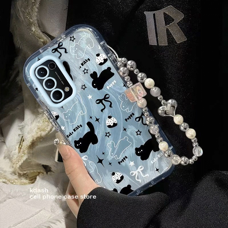 Suitable for Oppo Reno5K Phone Case, New Reno5 Pro Gradient Blue Cat Case, Reno5 Puff Feather Gauze Case, Airbag Anti-Drop Thick Edge Protection, Cute Purple Rabbit Personalized Chain for Trendy Women