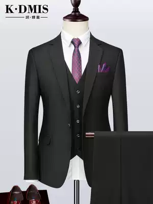 Black suit suit three-piece men's leisure English style wedding ceremony groom slim suit Korean professional dress