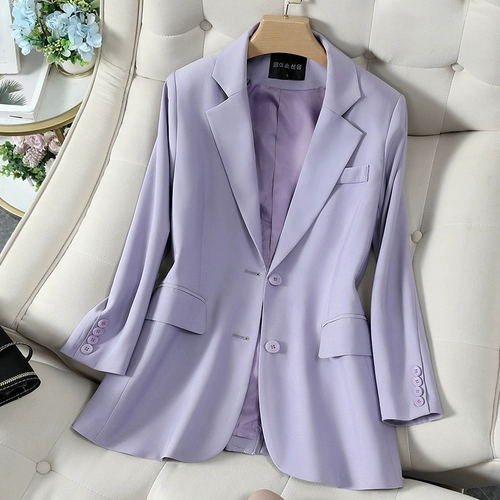 Сиреневый осенний сексуальный короткий пиджак классического кроя для отдыха, подходит для подростков