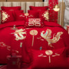 All-Cotton Chinese-Style Wedding Four-Piece Set Festive Wedding Bedding 100% Pure Cotton Red Bed Sheet Duvet Cover for Newlyweds