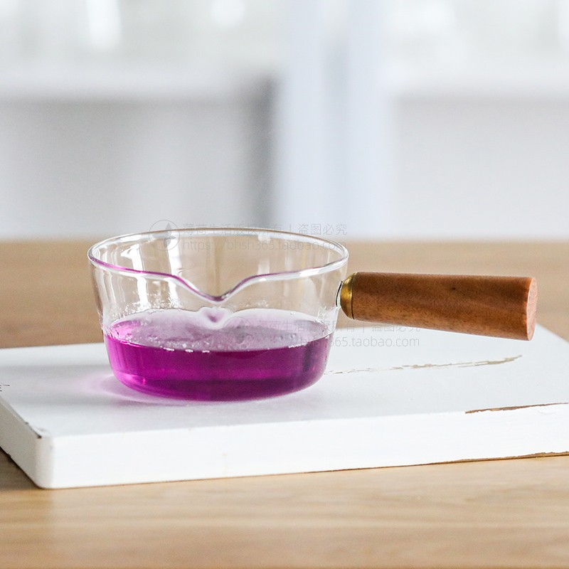 Transparent heat-resistant glass milk pot Wooden handle pot Baby food pot Boiled instant noodles Dessert pot Small soup pot Hot milk pot