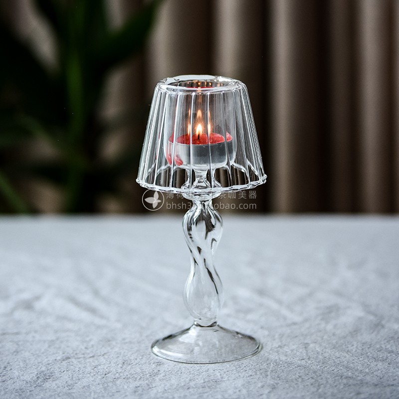 European vintage handmade glass candlestick Net red cafe bed and breakfast courtyard aromatherapy windproof candlestick Home decoration