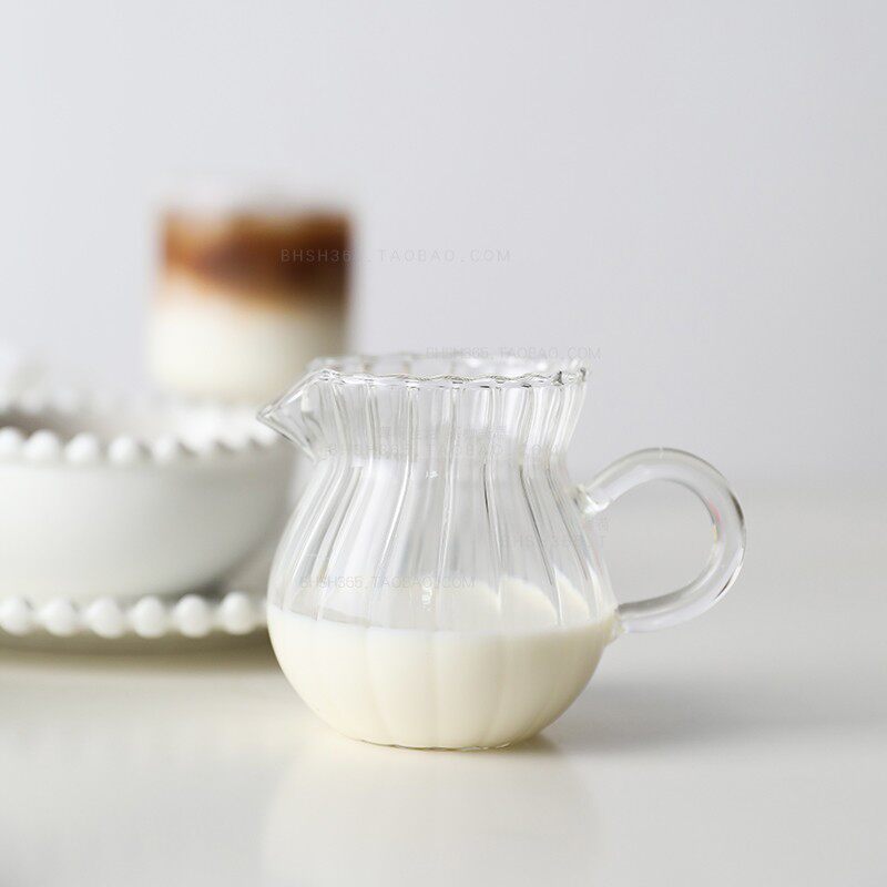 Creative handmade glass striped small milk pot milk pot Heat resistant glass coffee milk cup milk cup sauce cup can microwave