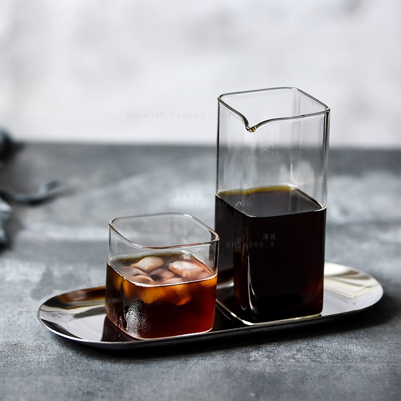 Mint Life Hand-brewed Coffee Sharing Pot set Single-product coffee sharing cup Glass Square coffee cup tray