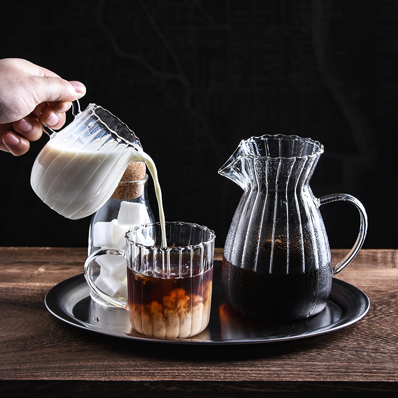 Retro Striped Glass Pot Juice Coffee Sharing Pot Big Fair Cup Heat Resistant Glass Cup Milk Pot Ultra Light Thin