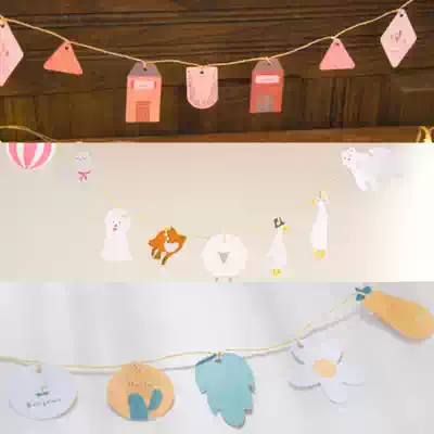 Hipster ins grid Wall small bunting Party Wave Point love triangle animal hanging flag birthday party decoration