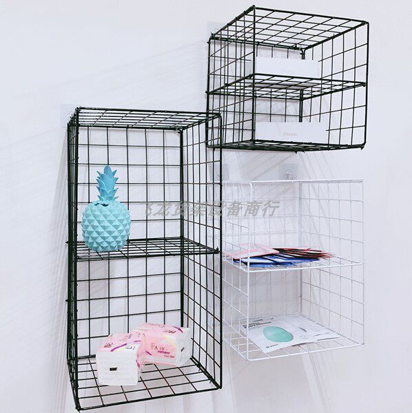 Nordic wall rack kitchen rack home ins wrought iron free punching diy double-layer bathroom wall hanging storage basket