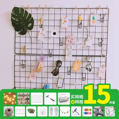 Wrought iron grid photo wall decoration Net red ins girl heart room layout dormitory wall clip shelf