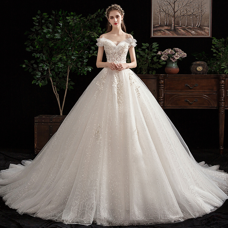 Light Wedding Dress 2022 New Bridal Pregnant Woman Tug Style Winter Out-Of-The-Shoulder Little Sub Starry Sky Brief